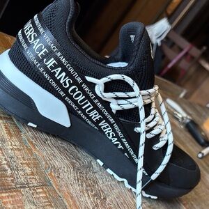 Versace Jeans Collection Black Sneakers with White Laces